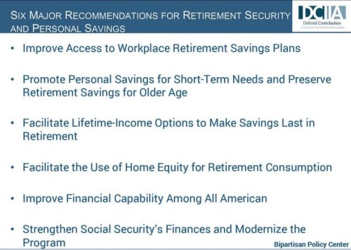 Six Major Recommendations for Retirement Security and Personal Savings